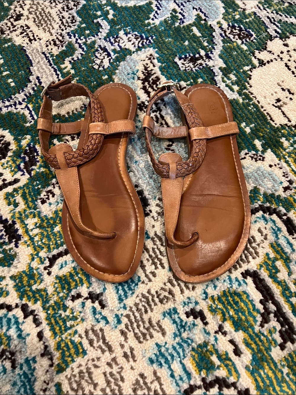 Gianni Bini Brown Braided T-Strap Sandals